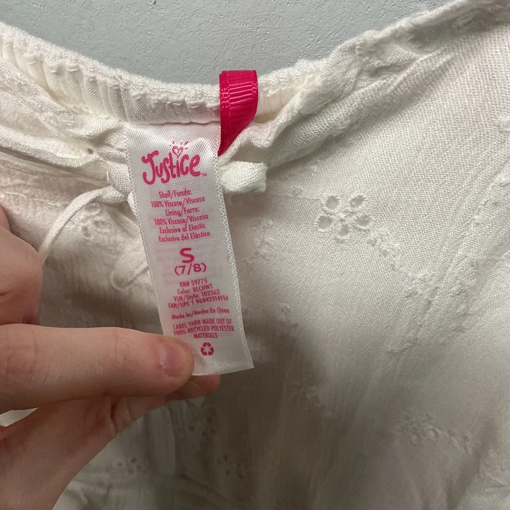 NWT Justice Tiered Eyelet Dress White‎ Size S 7 8 Girls Ruffle Hem